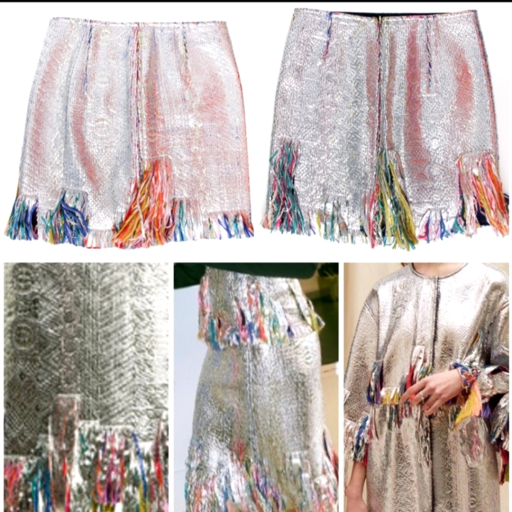 Silver Metallic Fringe Skirt by GOEN.J